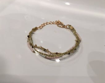 MULTISTRAND chain bracelet gold tone thin and seed beads