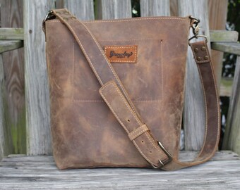Leather Crossbody Bag, Brown Shoulder Bag, Rugged Distressed Boho Handbag, The Kaary Bag