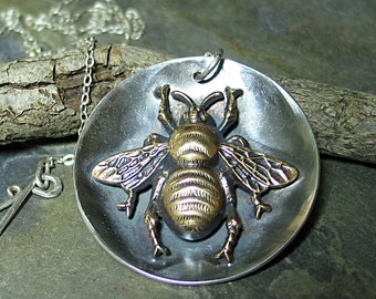 Bee Pendant Bumblebee Pendant Honeybee Necklace sterling silver Garden Jewelry Insect Jewelry - The Garden Bee