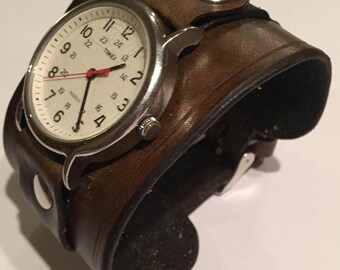 Handmade Antique Dark Brown Men's Leather Watch Cuff Band for Timex Weekender and Expedition and Similar Watches6 Month Wait Time