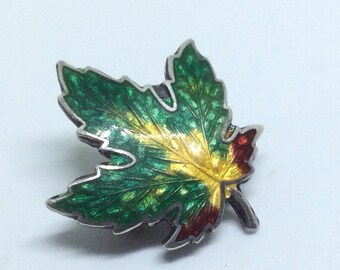 Vintage Sterling Enamel Maple Leaf Pin for Fall Autumn Canadian Lovers