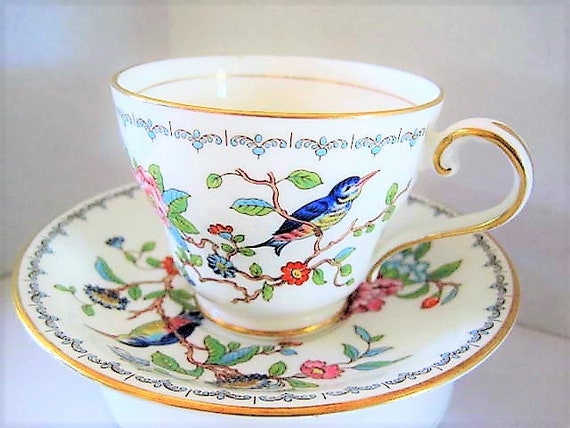 Aynsley Cup and Saucer, Pembroke Pattern, Bone China England, Vintage Bird and Floral