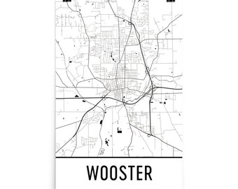 Wooster Map, Wooster OH Art, Wooster Print, Wooster Ohio Art Poster, Wooster Wall Art, Map of Wooster OH, Wooster Gift, Wooster Decor, Map