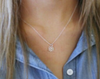 Rose Necklace - Tiny Sterling Silver Rose Charm Necklace - Tiny Rose Pendant - Everyday Necklace - Dainty Jewelry - Tiny Charm Necklace