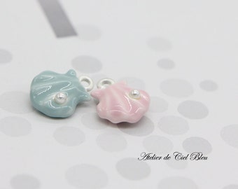 Shell Charm with Pearl, Sea Shell Charm, Enamel Sea Shell Charm, Sea Shell Pendant, Pink Sea Shell Charm, Blue Sea Shell Charm