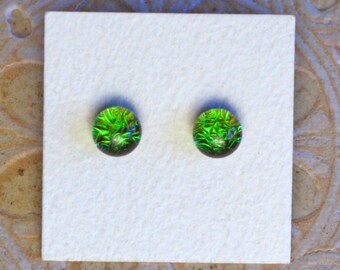 Dichroic Glass Earrings, Forest Green DGE-1202