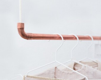 Design Clothes rod by Rod & Knot – The COPPERROPE of copper and cotton rope (white) hanging, ceiling Besfestigung, design coat stand