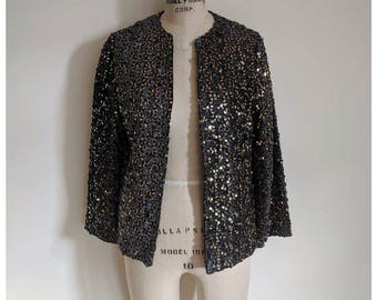 Vintage 80s black silver gold sequin blazer
