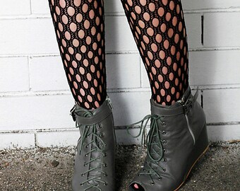 Black Hand Dyed Crochet Nylon Stockings Tights Pantyhose Size 10-12