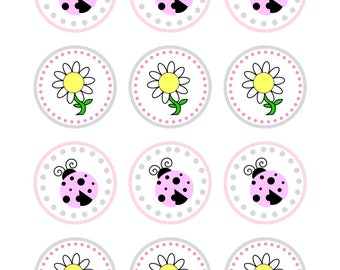 Pink Ladybug Cupcake Toppers, Instant Download, Birthday, Party Supplies