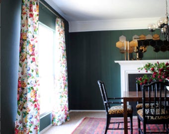 Floral curtains boho flower drapes curtains custom extra long curtain panels pleated grommet clip ring jacobean curtains pink orange green
