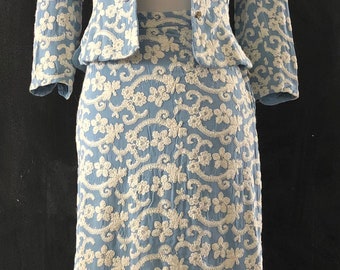1940's Baby Blue Embroidered Linen Suit Jackie Nimble Suit Peplum Suit 40's