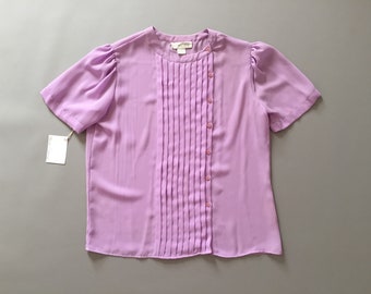 LAVENDER semi sheer blouse | pleated side button top | princess sleeve lavender blouse