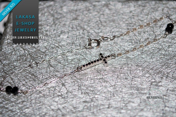 Double Face Cross Chain Bracelet Sterling Silver Jewelry black & white crystals best gift ideas woman newborn baptism birthday anniversary