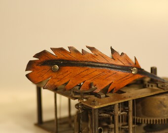 steampunk leather hair clip , feather (made to order)