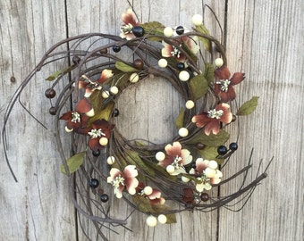 Spring Wreath-Mini Wreath-Candle Ring-Dogwood Wreath-Summer Wreath-Pip Berry Wreath-Twig Wreath-Primitive Candle Ring-Free Shipping