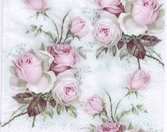 Decoupage Napkins | Pastel Rose Bouquet | Rose Napkins|Design Luncheon Napkins|Romantic Napkins|Paper Napkins for Decoupage