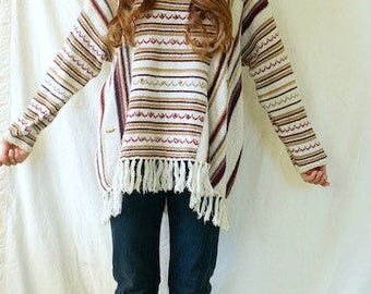 Vintage 70s Earthy Bohemian Fringe Sweater