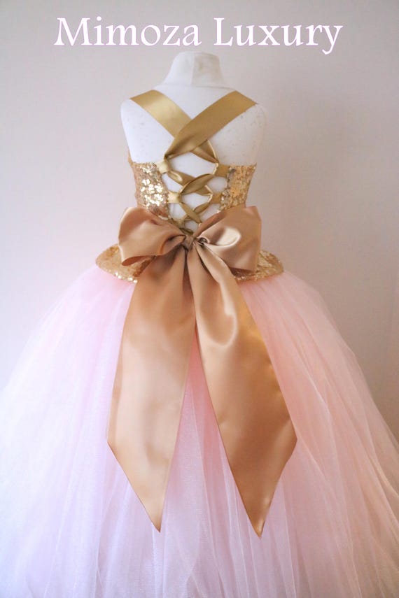Gold Blush Flower Girl Dress, gold bridesmaid dress, couture flower girl gown, bespoke girls dress, tulle princess dress, gold blush tutu