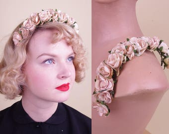 Vtg 30s Pink Paper Roses Headdress/Crown