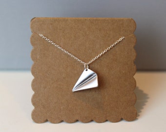 Silver Paper Airplane Necklace // dainty sterling silver necklace // with gift packaging