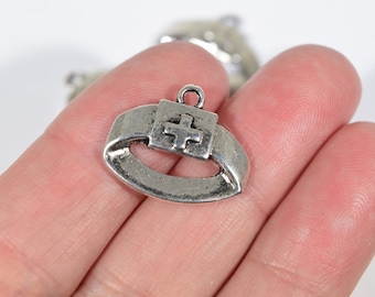 8 Nurse's hat charms | medical charms | medicine charms | hospital charms | nurse charms | silver medical charms | SC1179