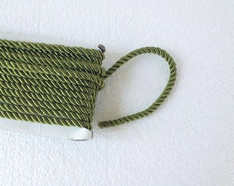 1.1 yards olive green, 5 mm twist cord, twisted, Wrapped Thread Cord, Satin Twisted cord , Decoration,Fabric Rope Trim Accent for Crafting