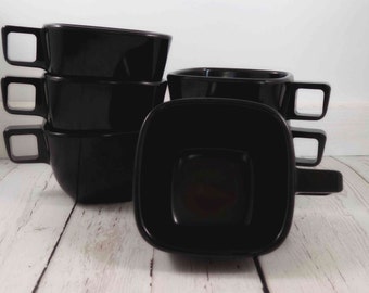 Black Melmac Cups,melamine,Brookpark,Modern Design,Melmac Cups,Black Square,cup,Tea,Coffee,retro cups,Brookpark melmac,cups,diner,plastic