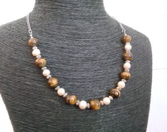 Nepalese freshwater pearls and Tiger Eye necklace