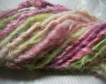 Handspun Hand Dyed Curly Border Leicester Wool Bulky Art Yarn in Spring Pink and Lime Green by KnoxFarmFiber for Knit Crochet Weave