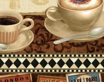Coffee Fabric - Coffee Break Fabric Repeating Stripe by South Sea Imports Q1680-74017-123S - 1/2 yard