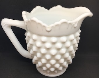 Vintage 1950's Fenton Hobnail Milk Glass Creamer