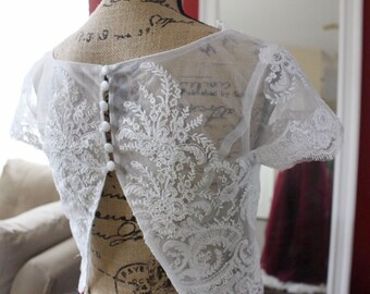 Bridal top / lace top / wedding top / sheer lace top / bridal cover / open back top