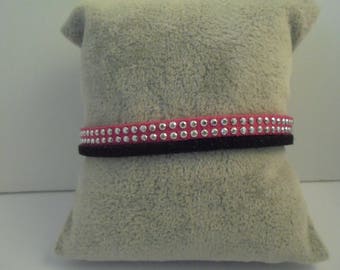 Women suede bracelet, rhinestone and silver