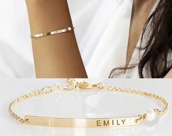 Personalized Bar Bracelet, Custom Date Bracelet, Roman Numerals Custom Name Gold bar Bracelet Nameplate, Monogram Bracelet, Bridesmaid gift