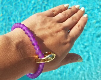 Purple sea glass bracelet