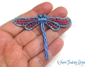 One set of 4, Hand Dyed Venise Applique Dragonflys, Victorian Embellishment, Crazy Quilts, Clothes, Pillows, Hand Bags, Scrap Booking,VLA152