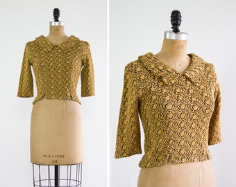 vintage 1950's blouse | mustard shirt | 40s 50s top | vintage yellow blouse