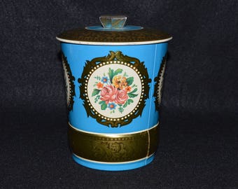 Vintage English Tea Tin, Decorative Tea Canister Made in England, Blue Floral Theme Tea Container, George W. Horner & Co Tea Canister
