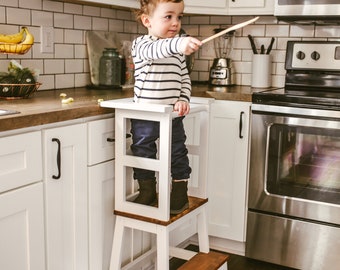 Little Chef Stool BOTTOM, Kitchen Helper, Kid Step Stool, Toddler Step Stool, Modern Step Stool, Rustic Step Stool