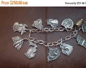 ON SALE Vintage Sterling Silver Charm Bracelet