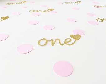 One circle confetti, First Birthday decoration, One with Hearts or Stars, 1st birthday party, Baby Party Decor, First Anniversary, 60 units