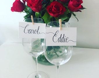 Hand Written Name Cards with Mini Pegs