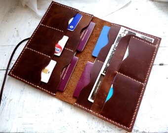 Large brown leather passport wallet, family passport wallet, travel wallet, passport case, family passport holder