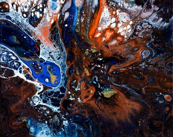 N.7 - Art Painting - Imploding Copper - Fluid acrylic - Art Acrylic Painting On Canvas By Irena Rudman - Size:16" x 20" (40.5 cm x 51 cm)