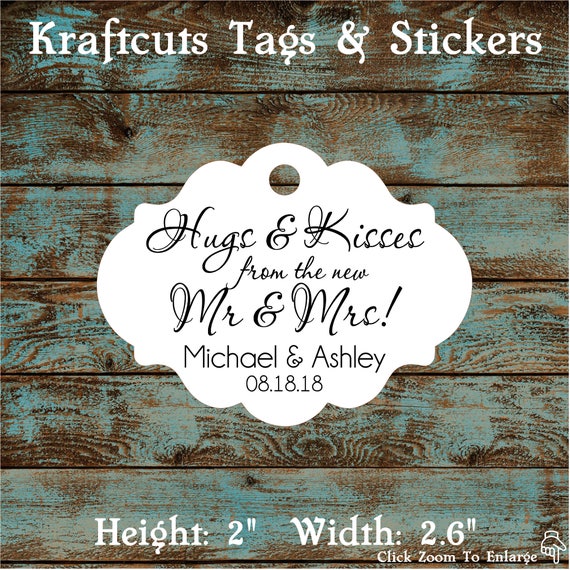Hugs and Kisses Personalized Wedding Reception Favor Tags # 667 Qty: 30 Tags