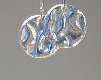 Round Silver Earrings, Metal Clay Earrings, Textured Metal Earrings, Gift for Her