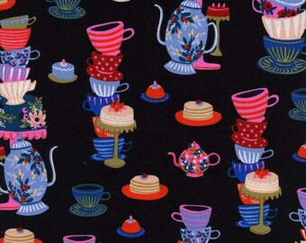 Mad Tea Party Black - Wonderland - Anna Bond Rifle Paper Co - Cotton + Steel - 8018-01