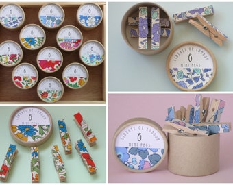 Liberty of London Mini Clothespins Tiny Floral Clothes Pins Miniature Flower Decorated Pegs