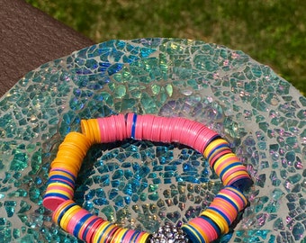 Vintage African Vulcanite Bracelet, African Vinyl Bead Bracelet, Neon Bracelet, Beachy, Rainbow, Multicolor, Yoga Bracelet, BOHO Bracelet